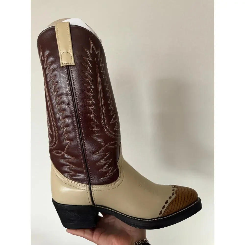 Laredo Bone Lizard Print Wingtip Boots 61161 Size 8
